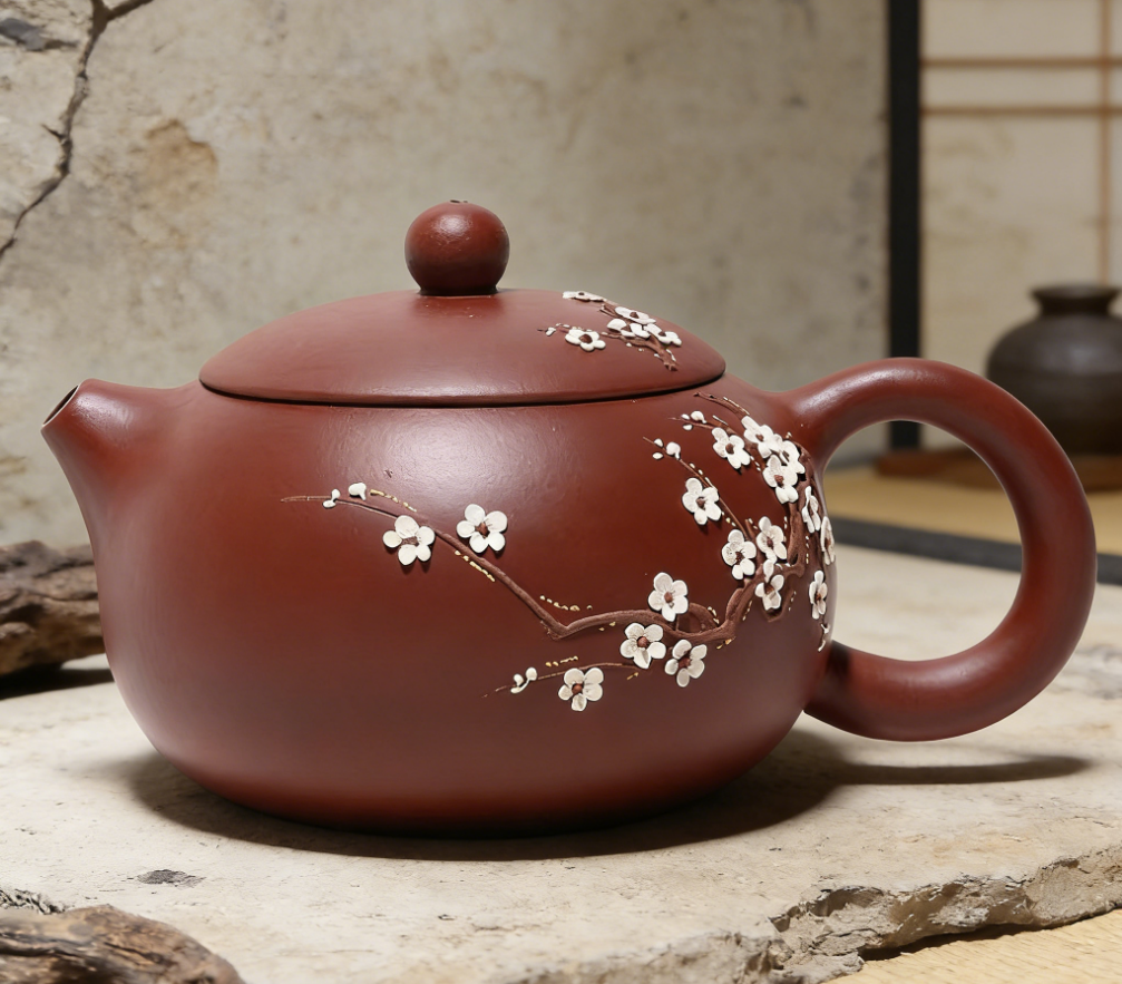 Da Hong Pao Xishi Teapot - Plum Blossom Relief