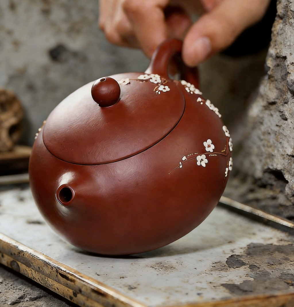Da Hong Pao Xishi Teapot - Plum Blossom Relief