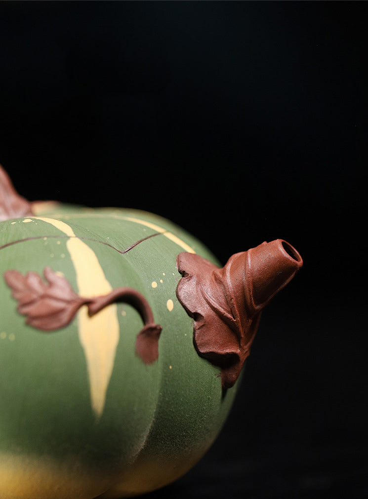 Da Hong Pao Teapot - Two‑Tone Pumpkin Form