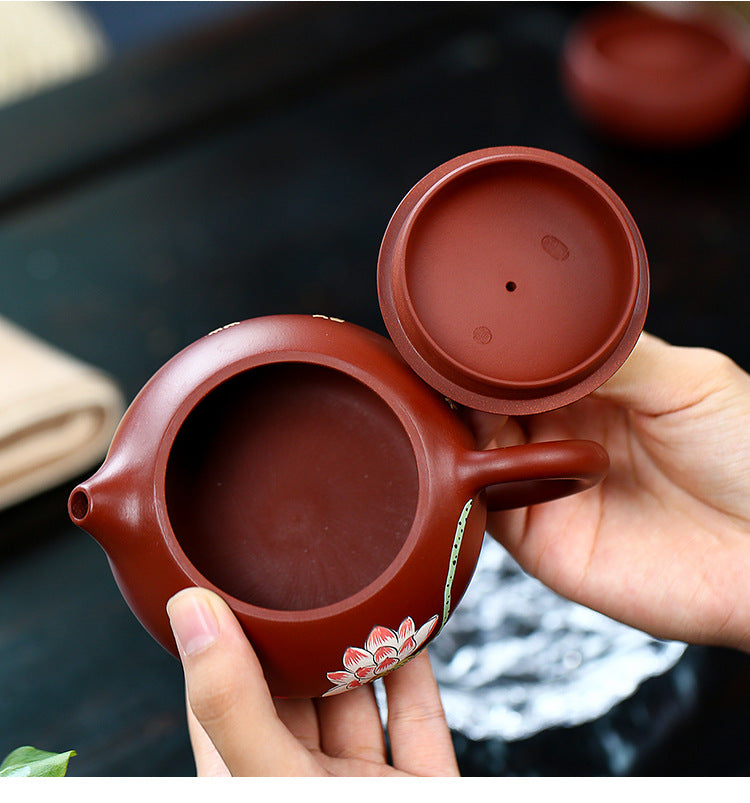 Da Hong Pao Xishi  Teapot - Lotus Relief