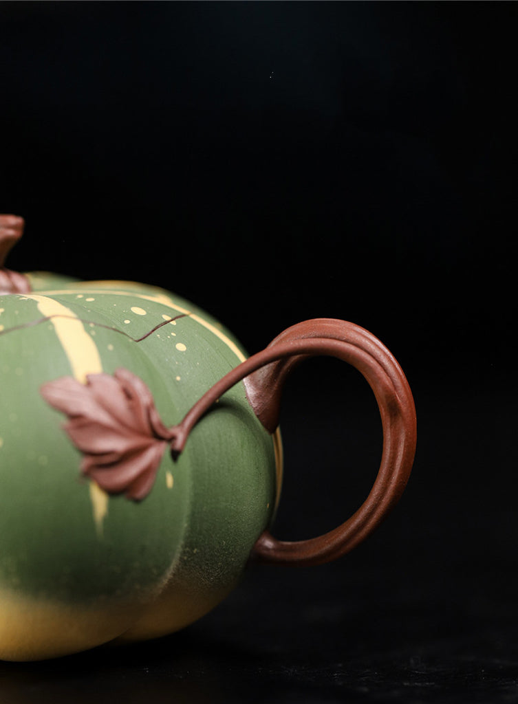 Da Hong Pao Teapot - Two‑Tone Pumpkin Form