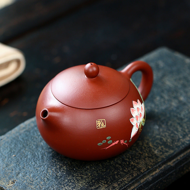 Da Hong Pao Xishi  Teapot - Lotus Relief