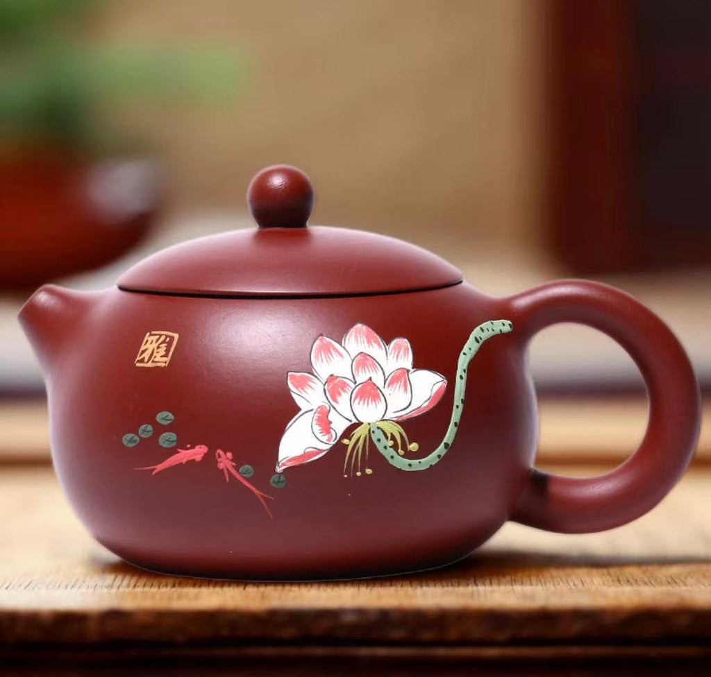 Da Hong Pao Xishi  Teapot - Lotus Relief